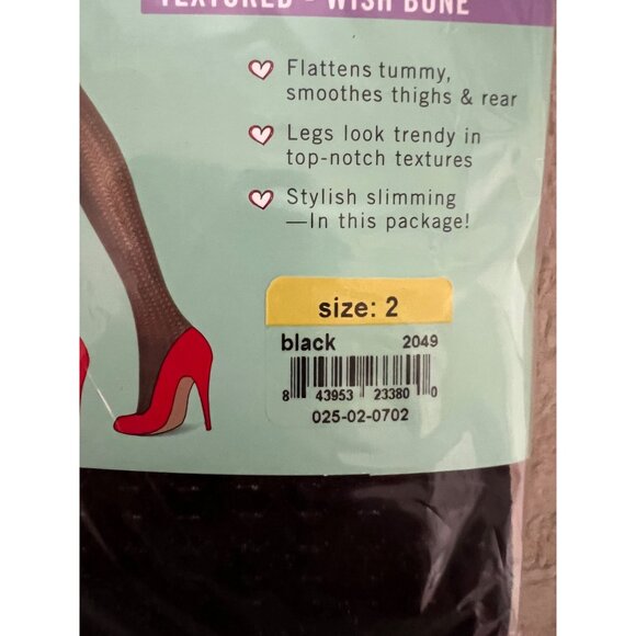 Love Your Assets By Spanx Textured Wish Bone Shaping Tights Black Size 2 Flatten - Picture 2 of 4